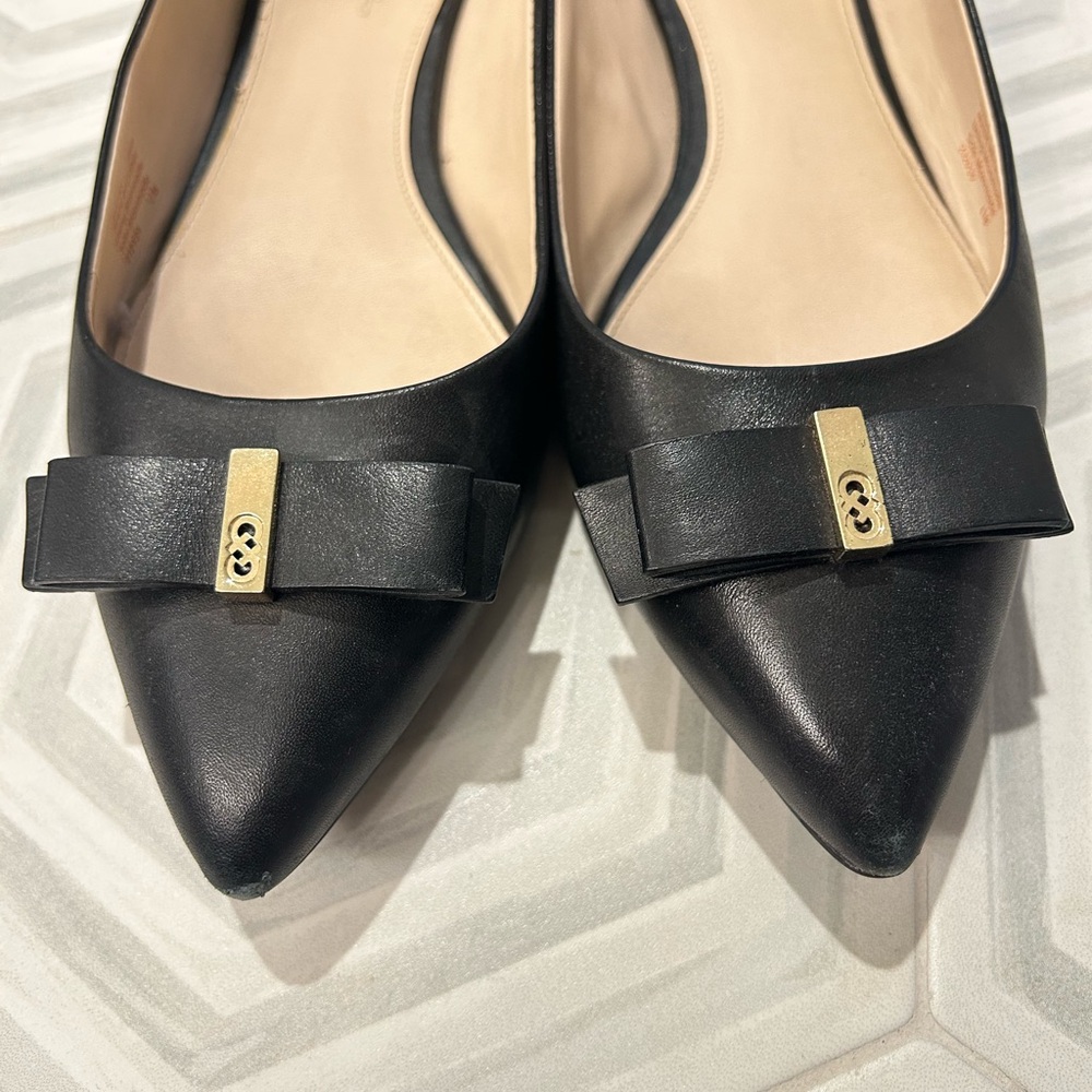 Cole Haan Black Flats with Gold Bow Accent